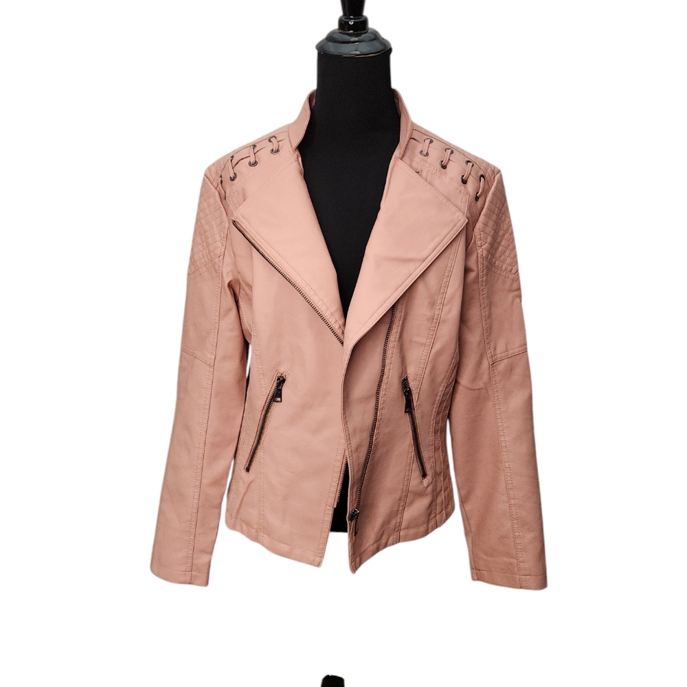 NWOT Spring Autumn Faux Leather‎ Moto Zipper Slim Jacket  Size XL